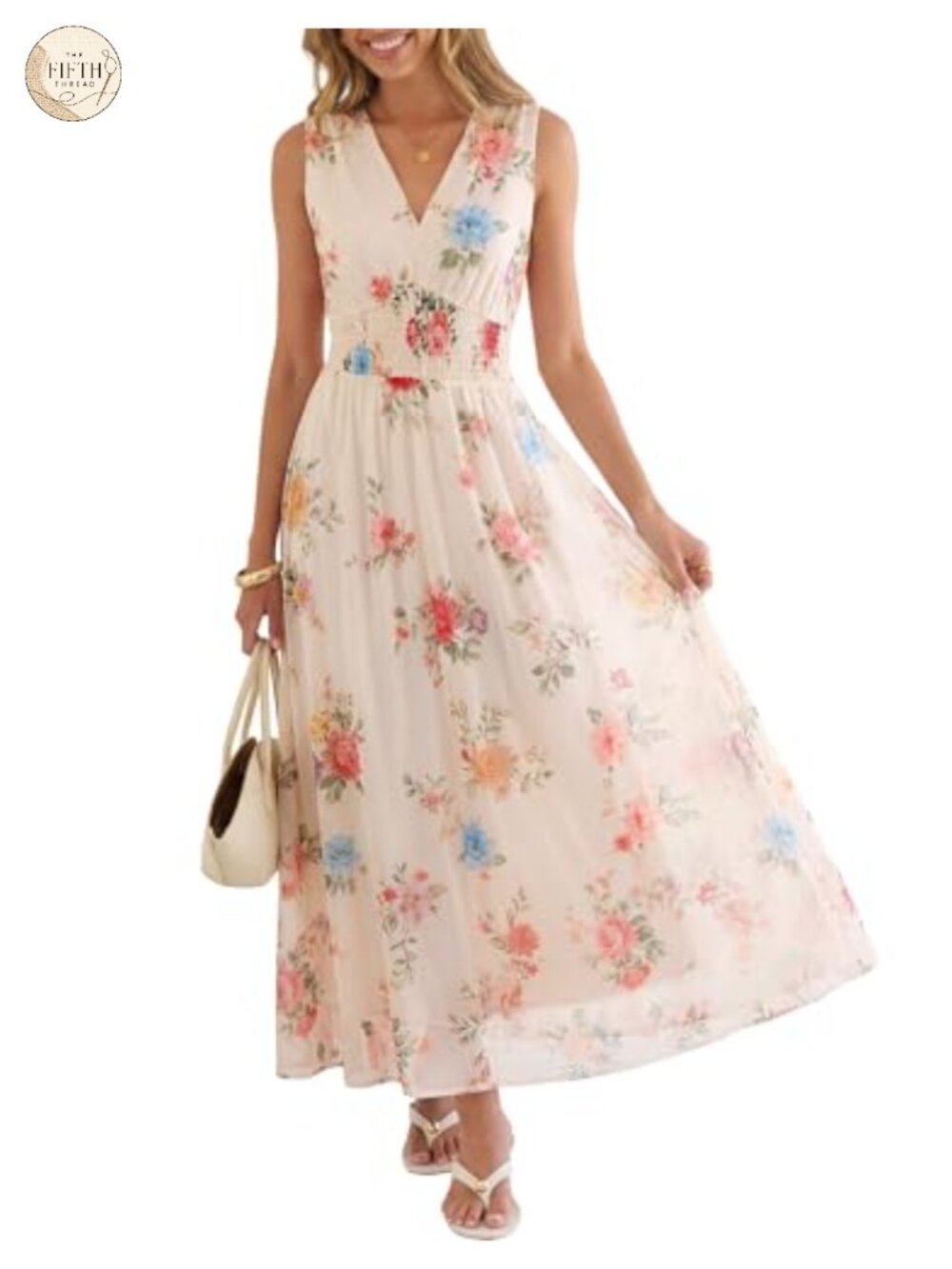 Women's Floral Tulle A-Line Maxi Dress Sleeveless V-Neck Wedding Guest
